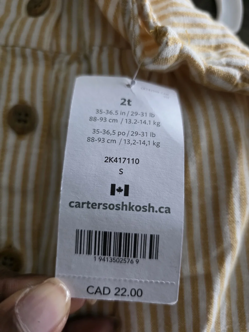 Carter's Yellow and White Stripe Button-Front Girls' Dress